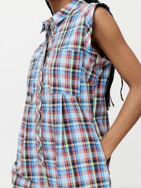Urban Outfitters Multicolor Plaid Sleeveless Button-up Romper-Zoey-L
